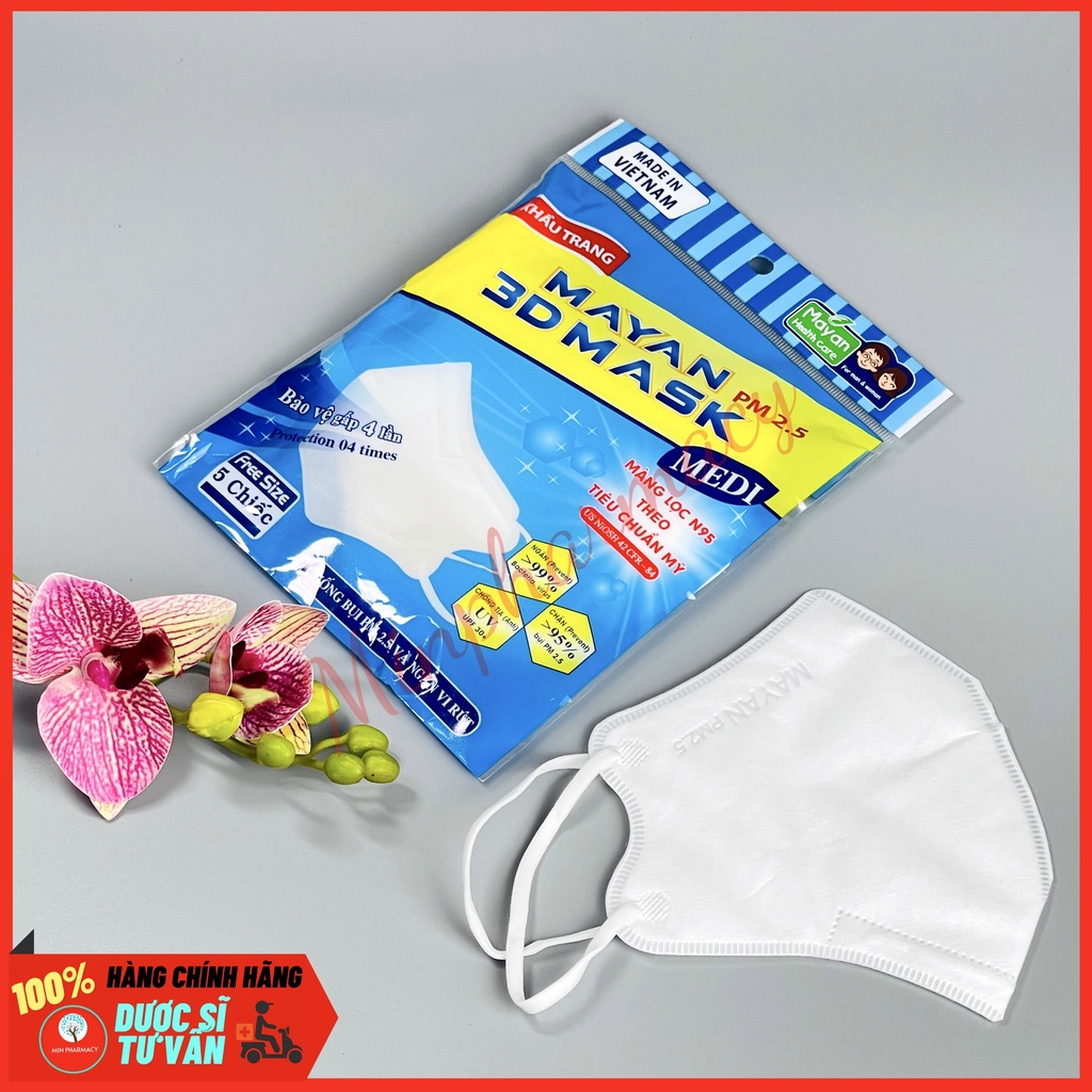 COMBO 10 TÚI Khẩu Trang MAYAN 3D Mask PM 2.5 MEDI màu trắng (túi 5 cái) - Minpharmacy
