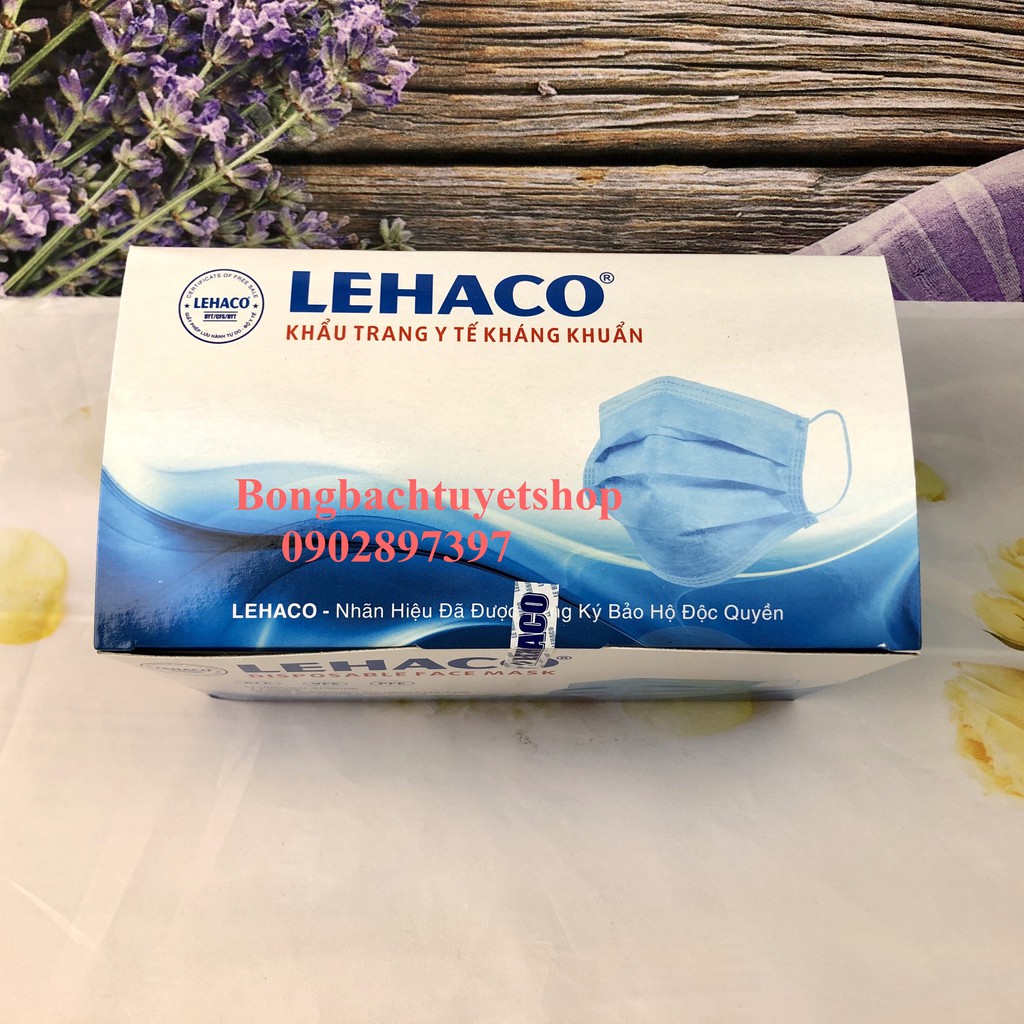 Khẩu trang Lehaco màu Xanh 4 lớp Giấy Kháng Khuẩn hộp 50 cái