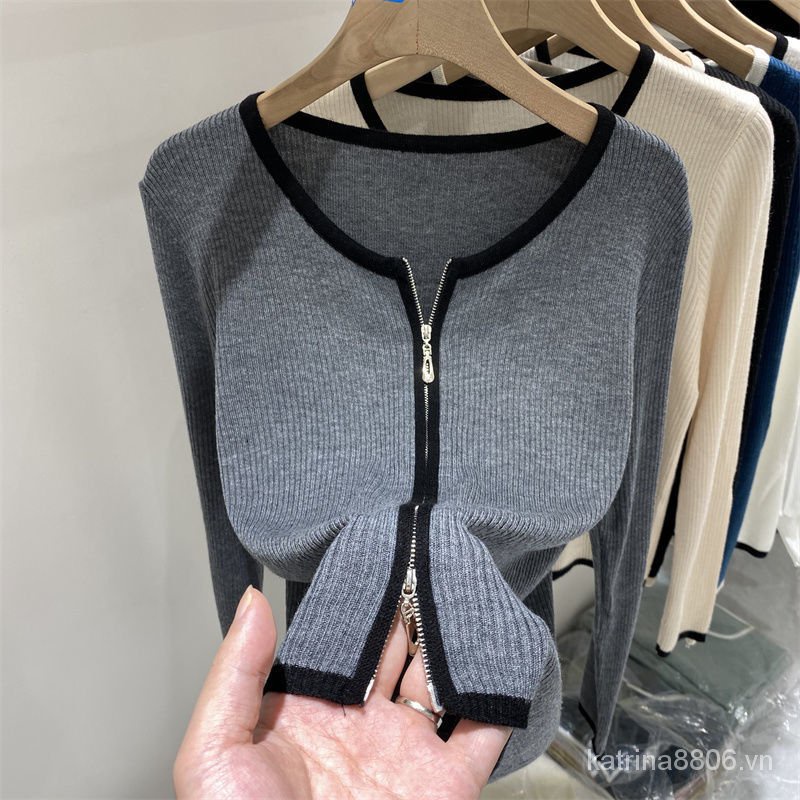 Áo cardigan tay dài dệt kim kiểu khóa kéo đôi thời trang châu âu mùa thu cho nữ