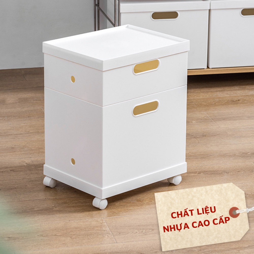 Hộp nhựa đựng đồ đa năng màu trắng có nắp có thể xếp chồng tay cầm bên hông hộp chất lượng cao cấp siêu bền đẹp deocr