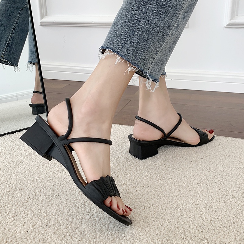 Xăng đan IELGY gót dày hở ngón mũi vuông thời trang cho nữ