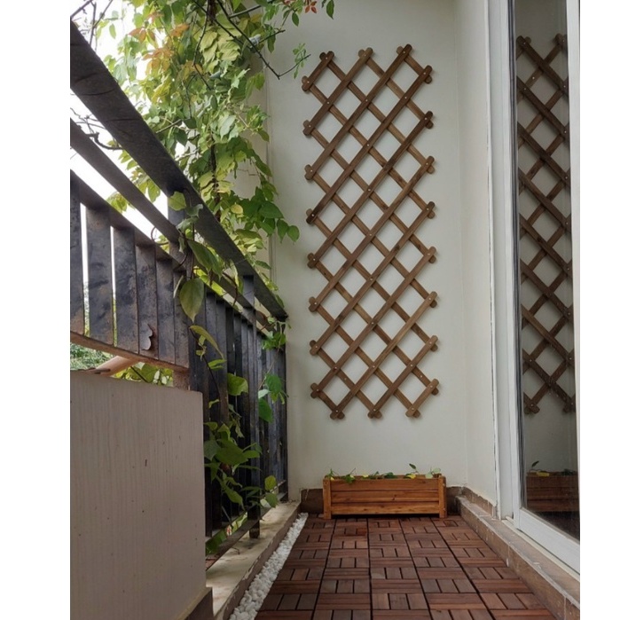 Khung cho hoa hồng leo, giàn cây gỗ treo ban công R60xC140cm