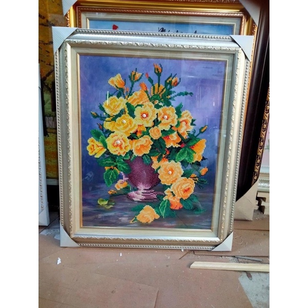 Tranh Đính Đá 5D  Hoa Hồng Vàng LV298 (50x60cm) - chưa đính đá, chưa khung