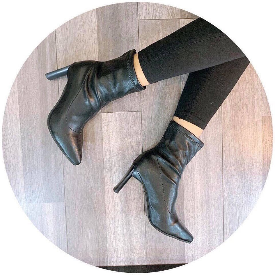 Bốt da trơn gót dẹt 7p