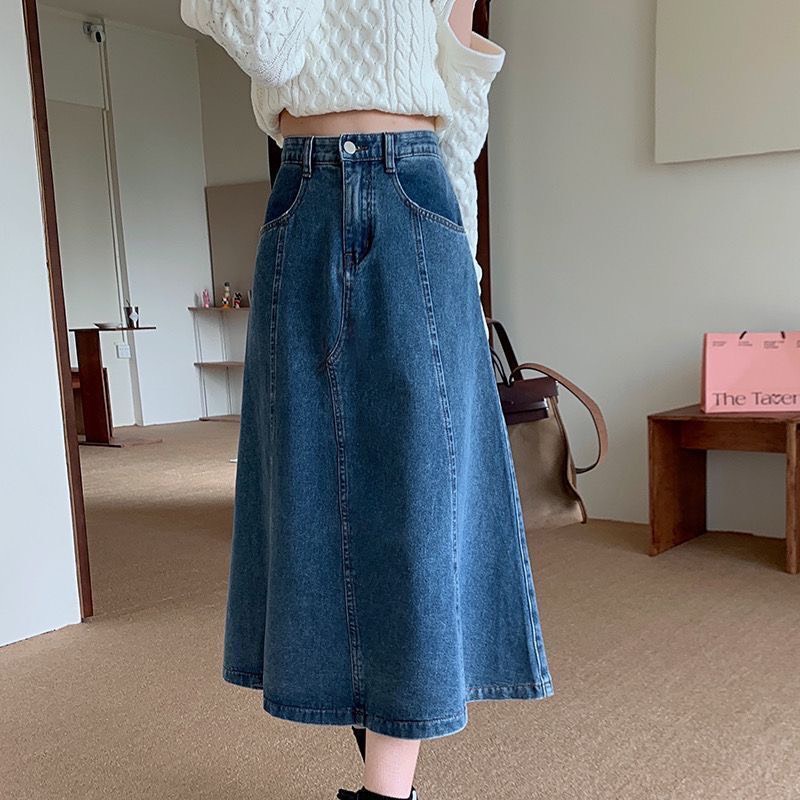 Chân Váy Jean Dáng Dài Xếp Ly BigSize