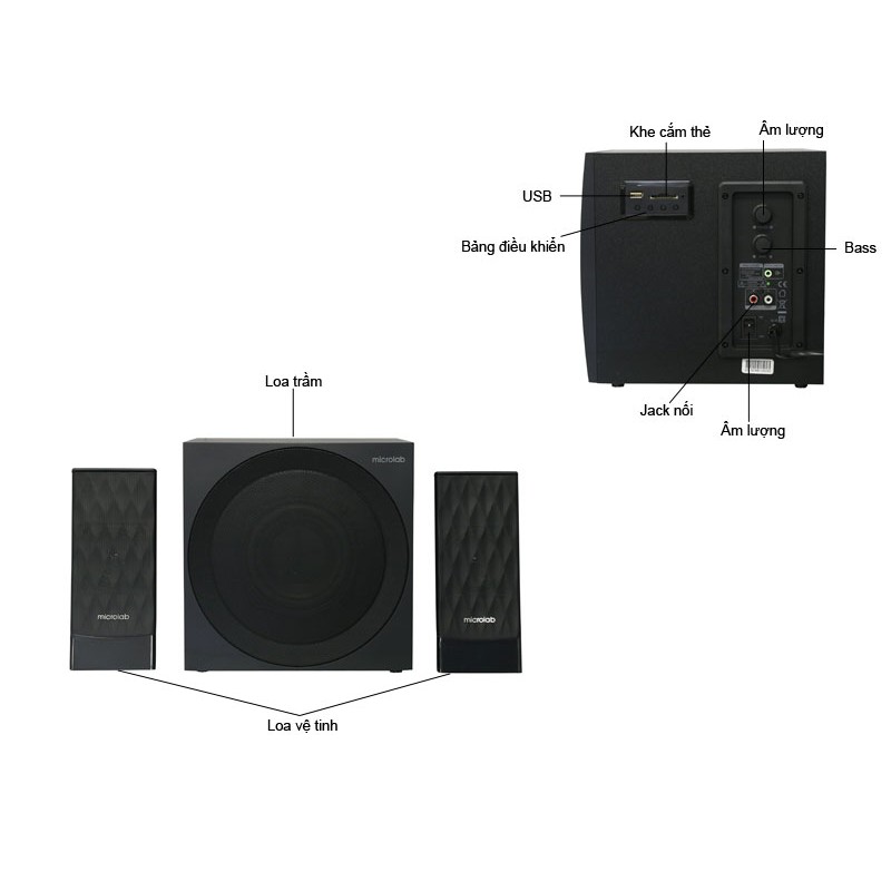 Loa Vi Tính Bluetooth Microlab M300BT 2.1 (38W) Có Cổng USB, Thẻ Nhớ SD, FM - Hàng Chính Hãng