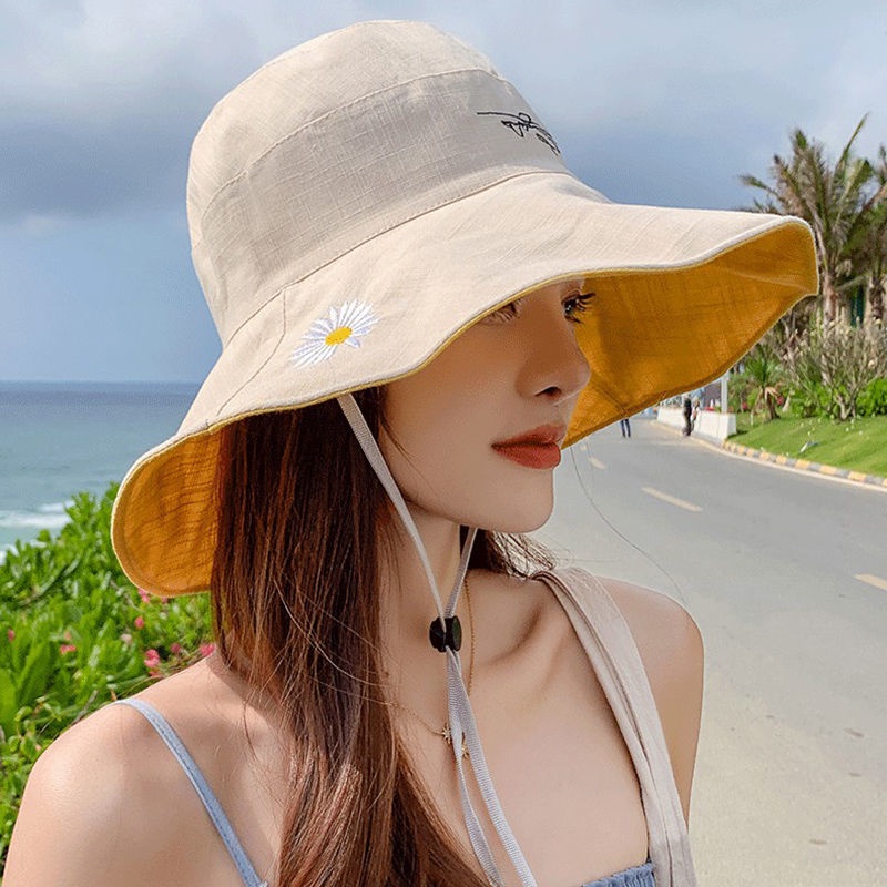 Mũ Rộng Vành Chống Tia Cực Tím Hai Mặt Có Thể Mặc Vào Mùa Hè Cho Nữ