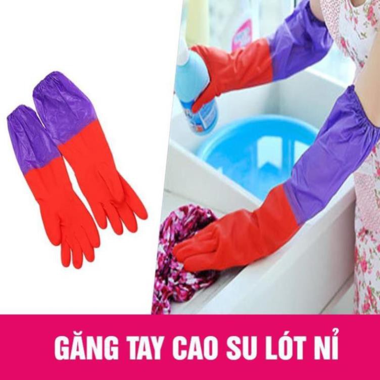 Găng tay rửa bát lót nỉ - Găng tay cao su rửa bát lót lông