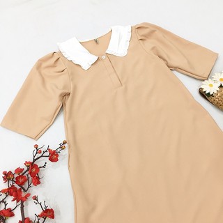 Đầm suông kem cổ trắng (kèm hình thật)