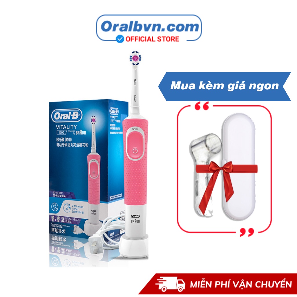 Bàn chải điện đánh răng tự động Oral B D100 hồng làm sạch răng, hạn chế viêm nướu