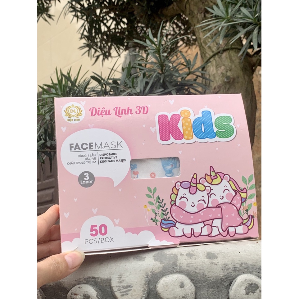 [Sét 50 chiếc] Hộp 50 chiếc khẩu trang 3D mask trẻ em Diệu Linh Kháng khuẩn Chính Hãng (3D mask Diệu Linh cho bé)
