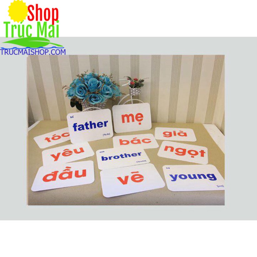 Bộ Thẻ Học Flashcard Cho Bé Học Từ Đơn Từ Ghép Song Ngữ Anh Việt Bibo