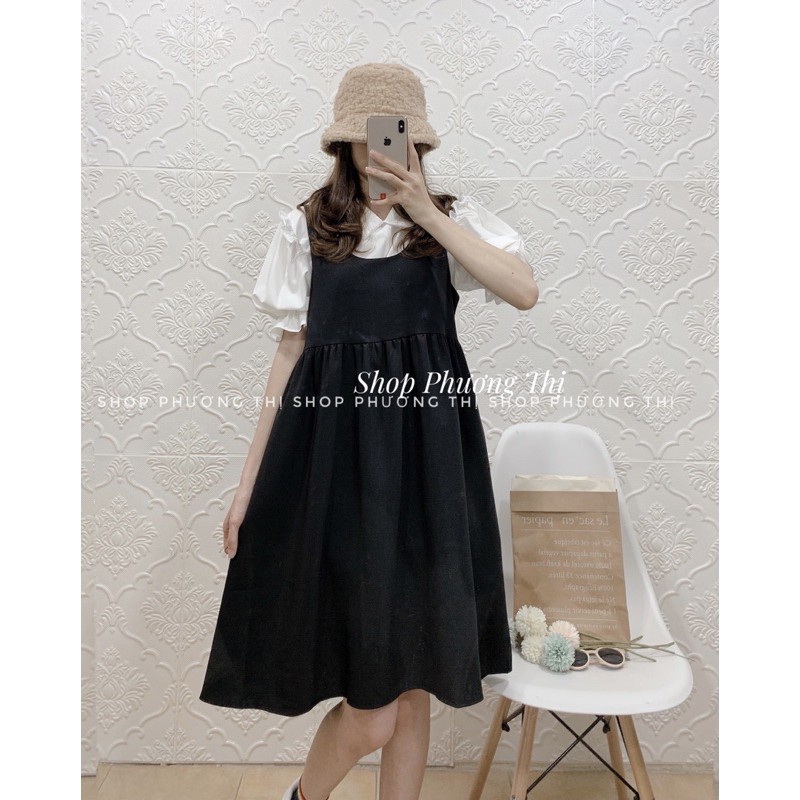 Sét yếm babydoll kèm áo sơmi trắng cộc tay ulzzang (hình thật/sẵn) | BigBuy360 - bigbuy360.vn