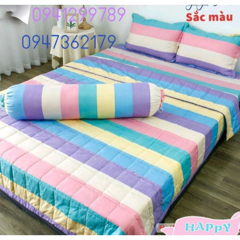 Set chăn hè Cotton Poly 5 món gồm 1 ga, 2 vỏ gối đầu,1 vỏ gối ôm,1 chăn hè Trần bông trắng