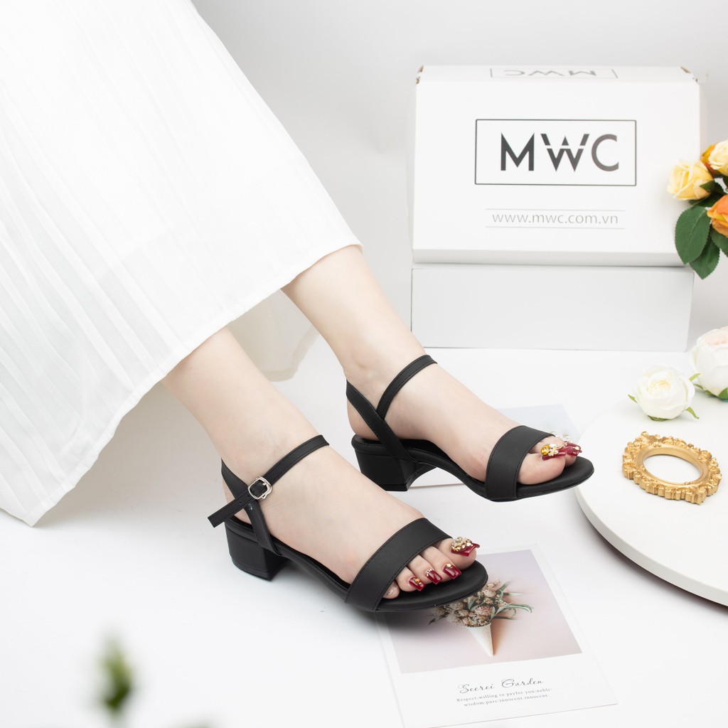 Giày Cao Gót Nữ Quai Ngang Đế Vuông MWC  Sandal Cao Gót Nữ Đế Cao 3cm Màu Đen Và Kem Siêu Xinh MWC NUCG-3956