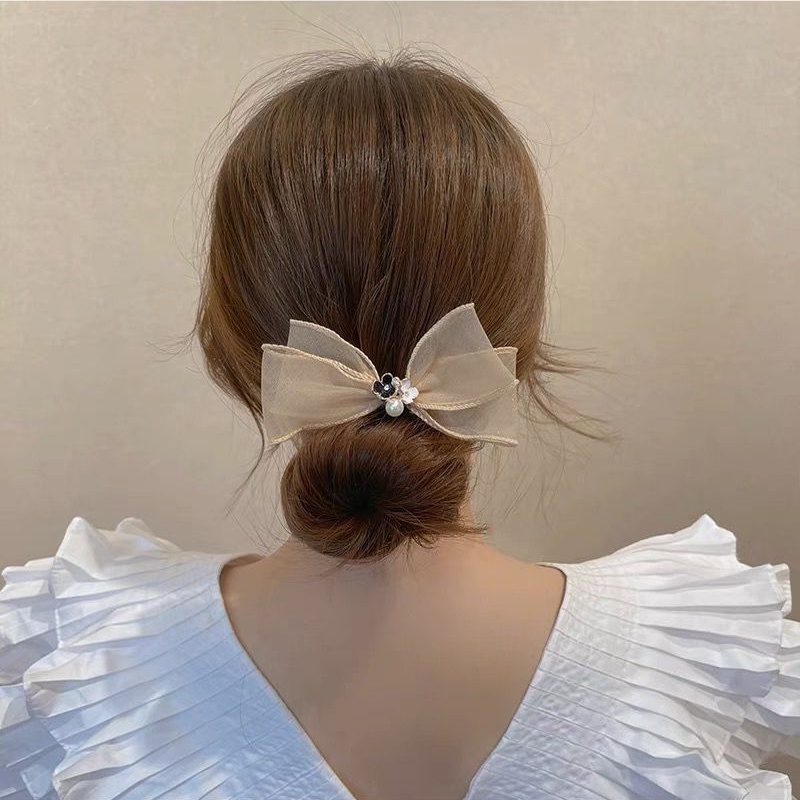 Dây Cột Tóc Đính Nơ Và Ngọc Trai Xinh Xắn