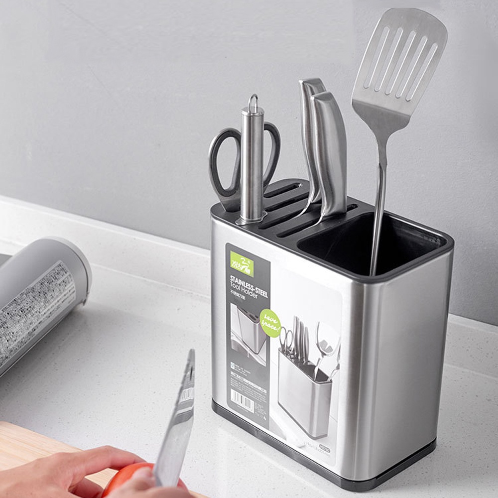 Hộp đựng dao , đũa, muỗng Inox 304 Cao Cấp  dành cho nhà bếp chống vi khuẩn có khay đựng nước kích thước 20X20X11,5cm