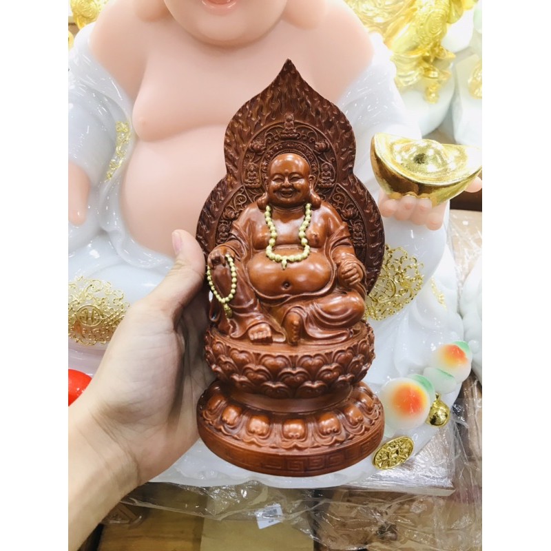 Tôn Tượng Di Lặc Lá Bồ Đề màu gỗ 19cm