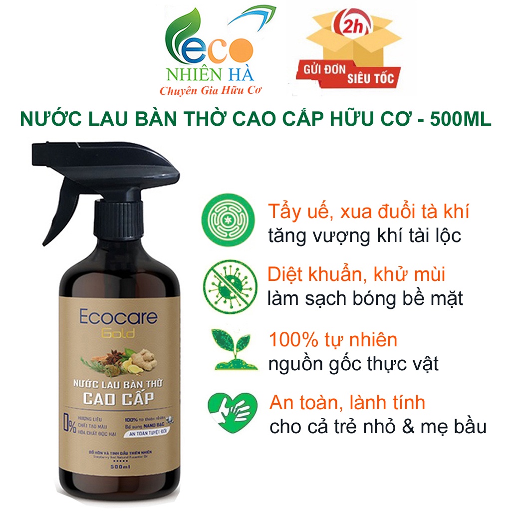 Nước lau bàn thờ cao cấp ECOCARE 500ml tinh dầu hữu cơ, giúp tẩy uế mang vượng khí tài lộc
