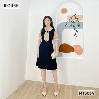 Đầm tay ngắn cổ phối nơ BEMINE MT5034DEN