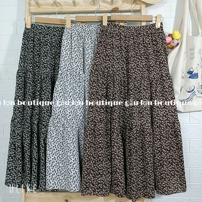 Chân váy midi hoa nhí xoè 3tầng ulzzang ảnh thật