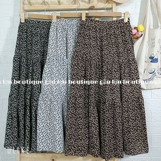 chân váy midi hoa nhí xoè 3 tầng hoạ tiết cỏ 3 lá ulzzang