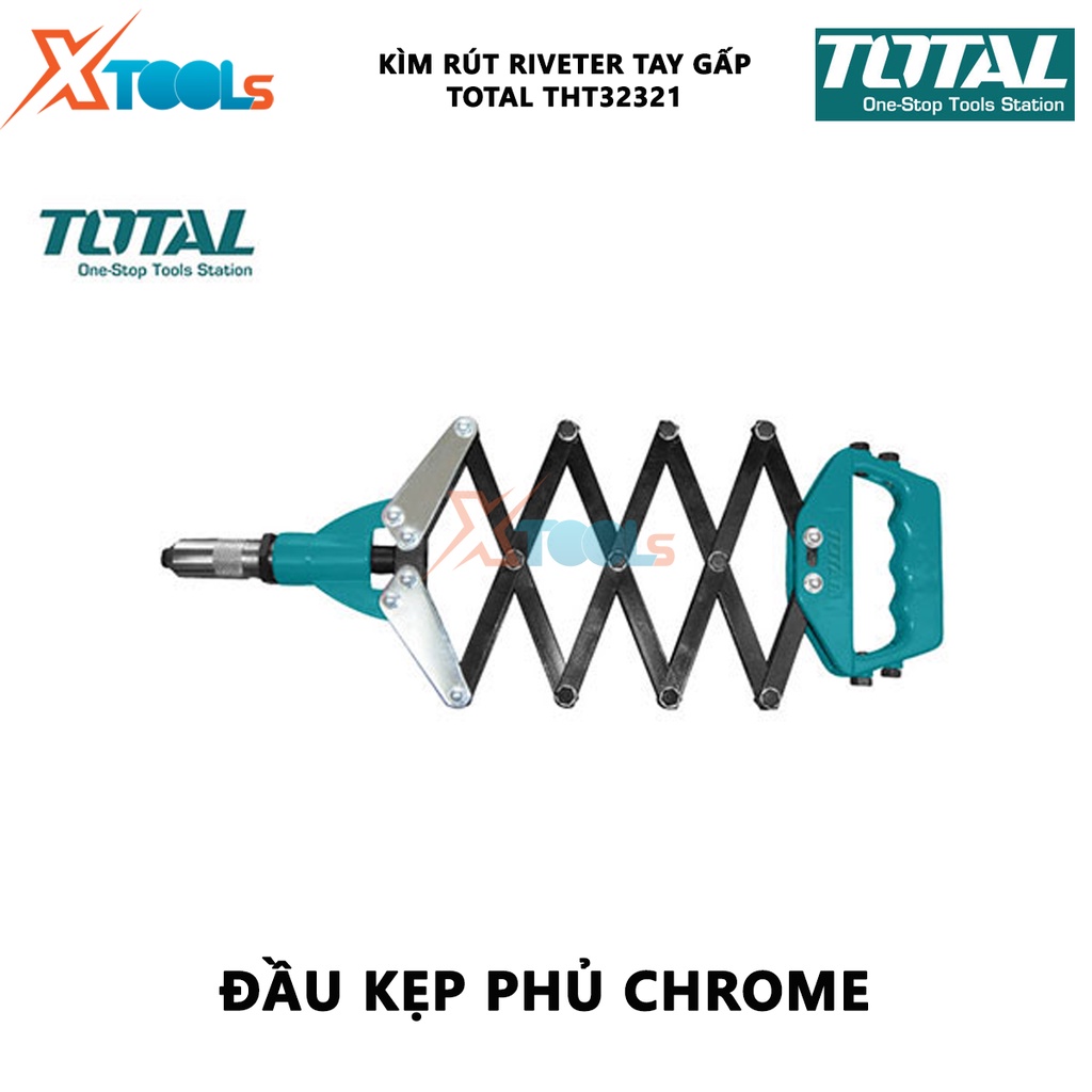 Kìm rút riveter chuyên nghiệp tay gấp Total THT32321 | 8&quot; Kềm đa năng kích thước 32&quot; (815mm), kích thước áp dụng  2.4mm,