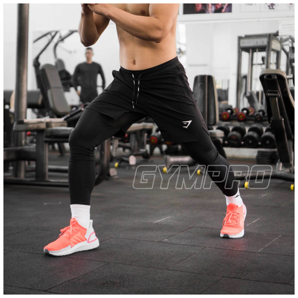 Quần Tập Gym Nam Legging 2 Lớp Gymshark Chất Thun Gió Cao Cấp Co Dãn 4 Chiều