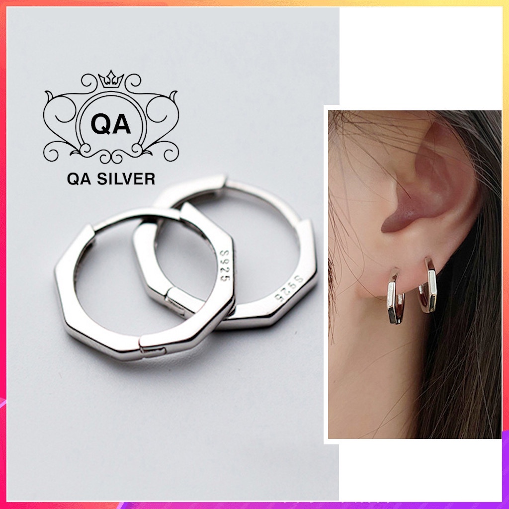 Khuyên tai bạc 925 hình học bát giác 8 cạnh bông nam nữ đa giác S925 GEOMETRIC Silver Earrings QA SILVER EA191010