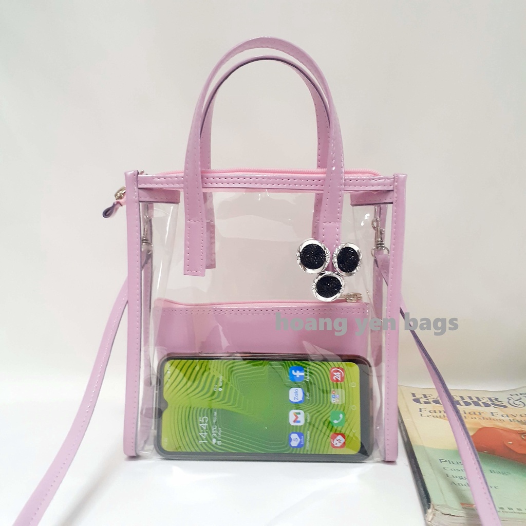 Túi xách trong suốt 2in1 (có dây kéo, dây đeo chéo )