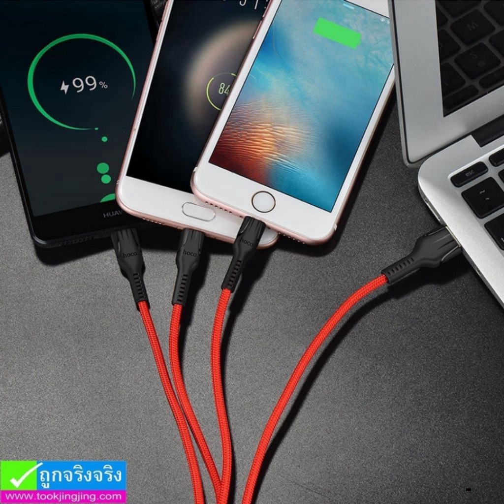 Dây sạc 3 đầu Hoco U31, Cáp sạc nhanh cho điện thoại Iphone Ipad Samsung Oppo Pin Dự Phòng TypeC/ Micro USB/ iOS/ androi