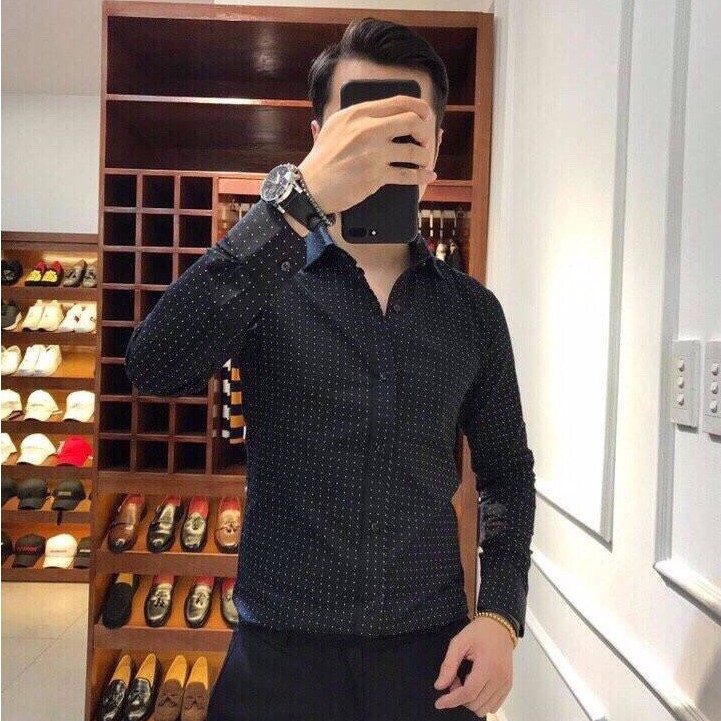 Áo sơ mi nam cao cấp IKEMEN họa tiết chấm bi dài tay , chuẩn thiết kế Hàn Quốc(SMK) | BigBuy360 - bigbuy360.vn
