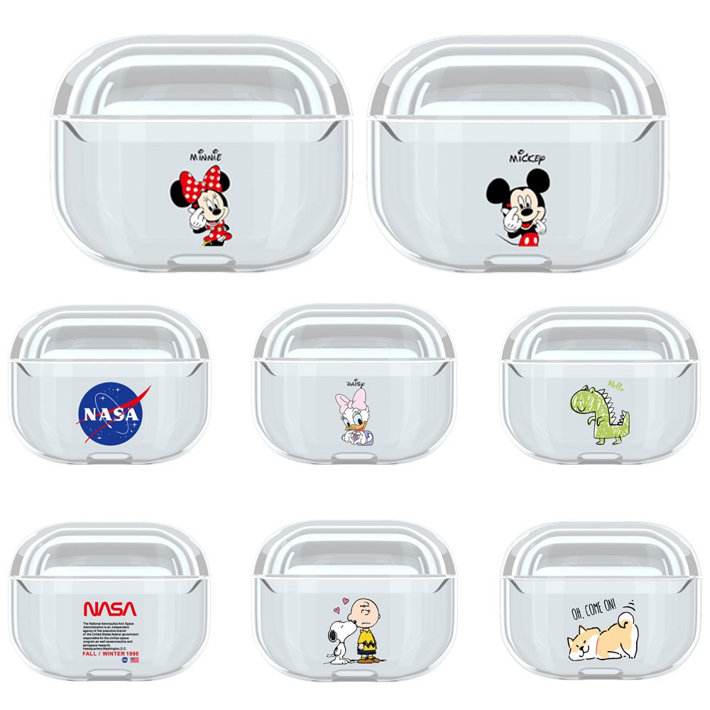 NASA Vỏ bảo vệ hộp sạc tai nghe Airpods Pro bằng nhựa cứng trong suốt họa tiết Snoopy/Charlie/Mickey/Minnie dễ thương