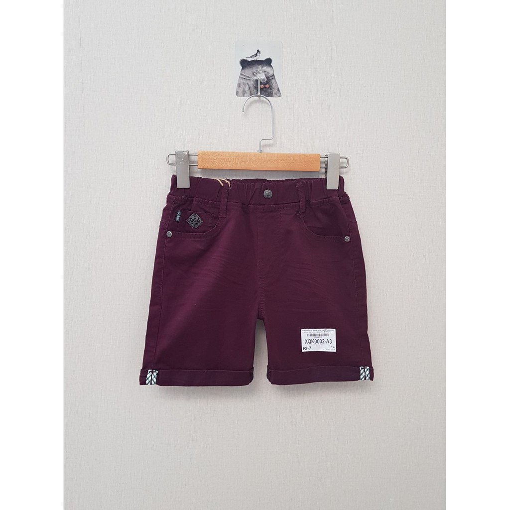 XQK0002-A3 - Quần kaki short bé trai , trơn , màu đỏ mận , size nhỡ 8t-16t - Hàng Made In Vietnam