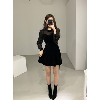 Váy nhung ulyzzang thắt eo Hàn Quốc