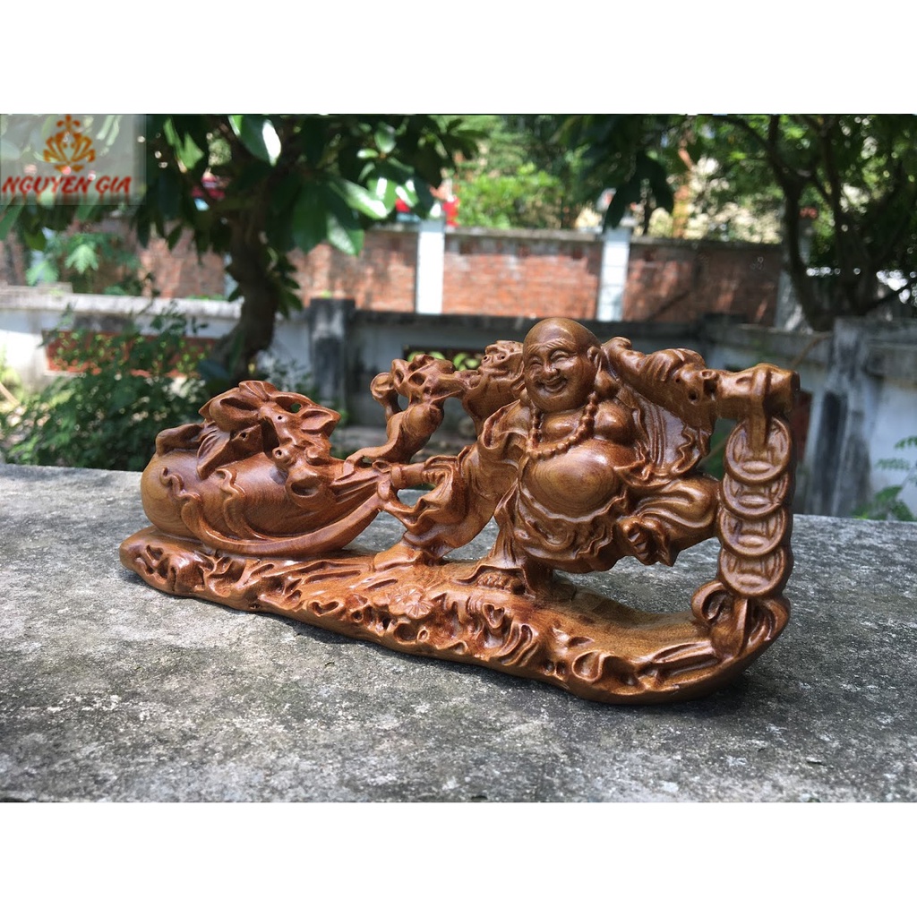 Tượng phật để xe ô tô phật di lặc kéo bao tiền bằng gỗ bách thơm mát trang trí taplo oto, để bàn ý nghĩa