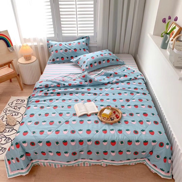 Bộ chăn ga gối Cotton chăn trần - đủ hoa tiết -Luis Bedding( free bo chun theo kích thước)