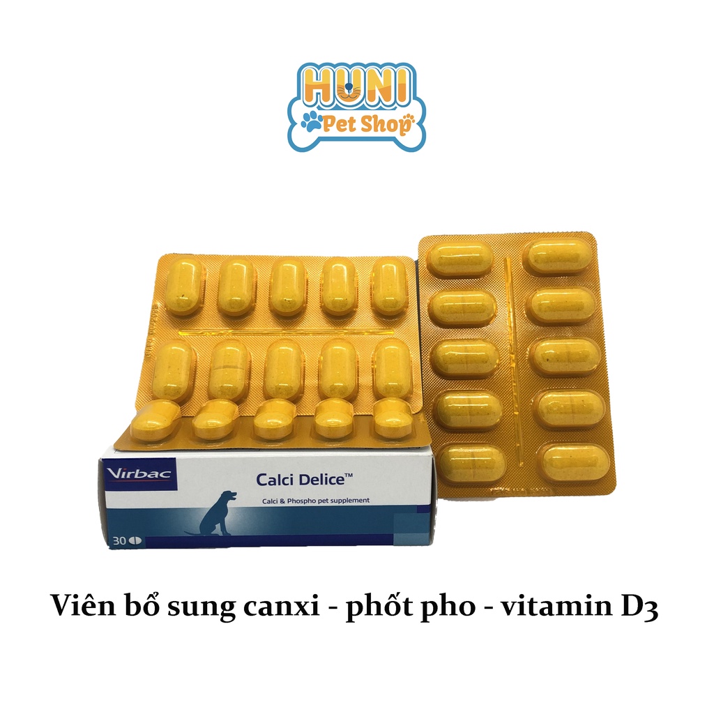 Viên Canxi cho chó mèo Pháp Virbac viên Calci Delice cho chó con, chó thiếu hụt dinh dưỡng vỉ 10 viên- Huni Petshop