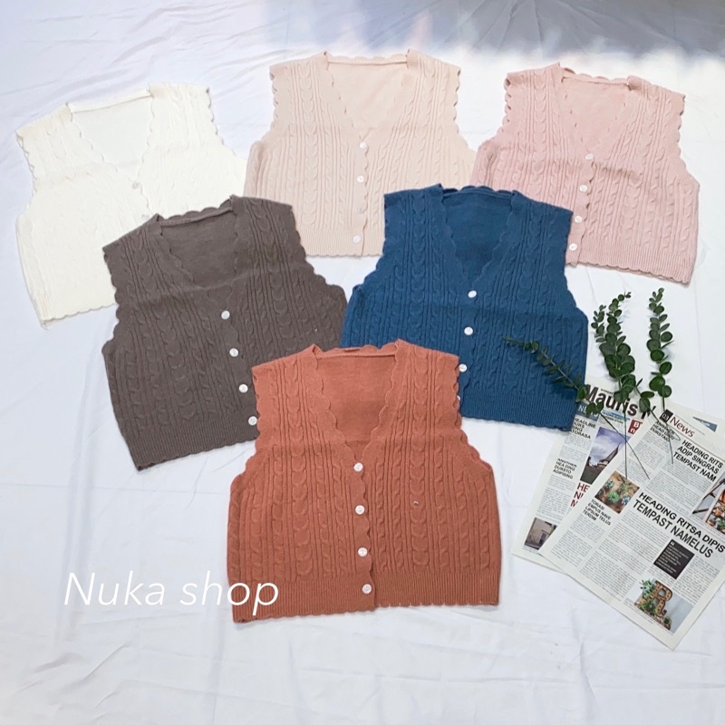 Áo gile len lượn sóng vặn thừng Ulzzang style  Hàng Quảng Châu