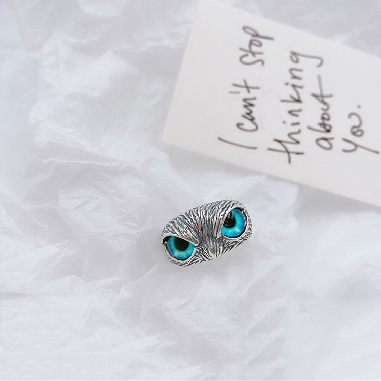 Copper Owl Rings Silver Demon Eye Owl Ring for Women Girl Lovers Retro Animal Open Adjustable Ring Statement Ring Jewelry Gift