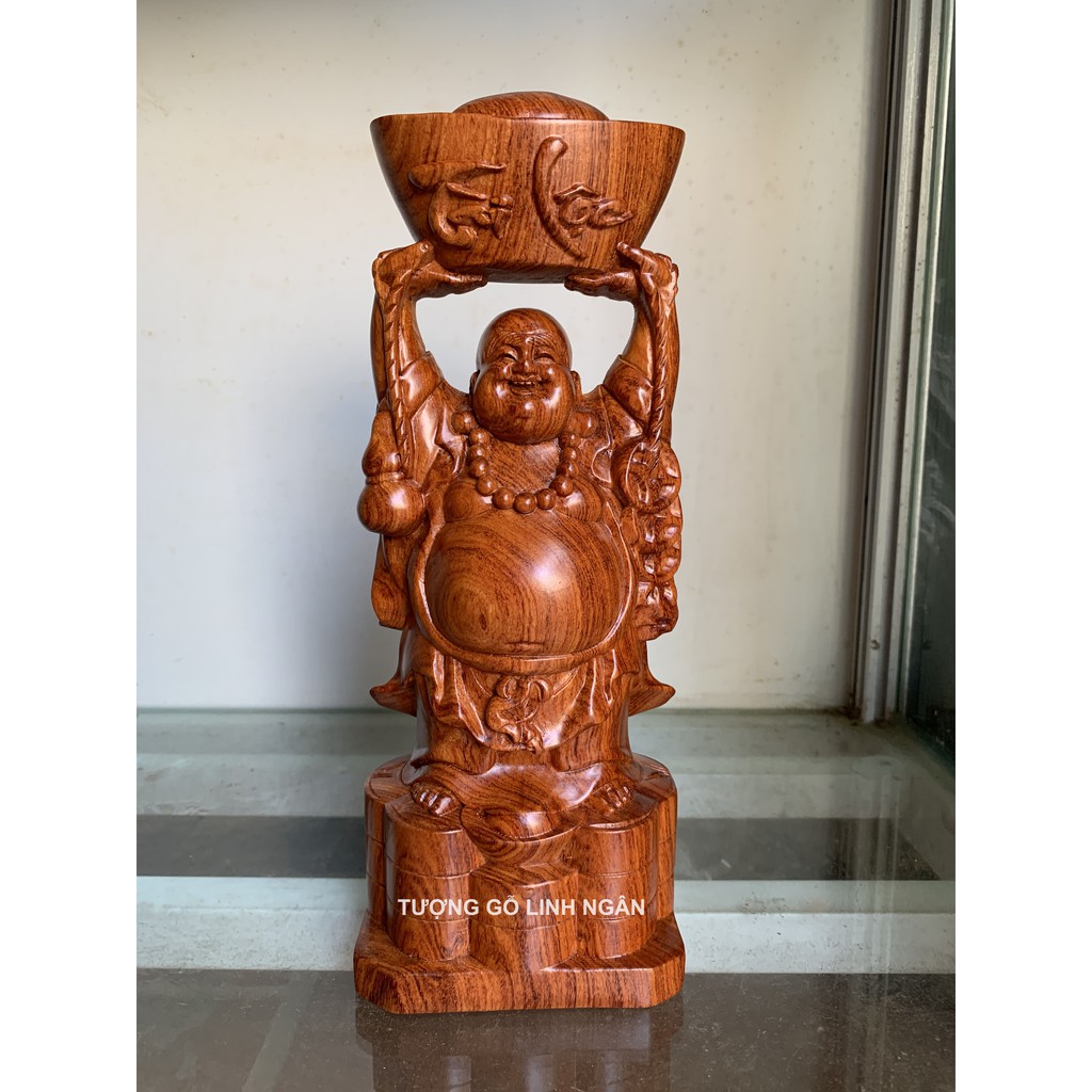 Tượng di lặc dâng vàng gỗ hương