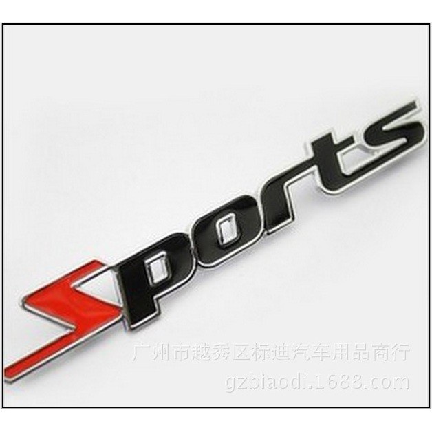 Tem Kim Loại chữ nổi SPORT đen đỏ dán ô tô xe máy