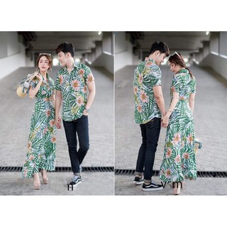 Váy áo đôi đi biển, dạo phố, hoạ tiết sang trọng