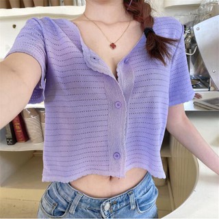 Áo Croptop Dệt Kim Màu Trơn Kiểu Hàn Quốc Thời Trang Mùa Hè Năng Động