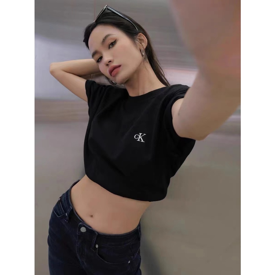Blackpink Jennie CK Áo Thun Nữ Tay Ngắn Thêu Chữ Thời Trang Hàn Quốc