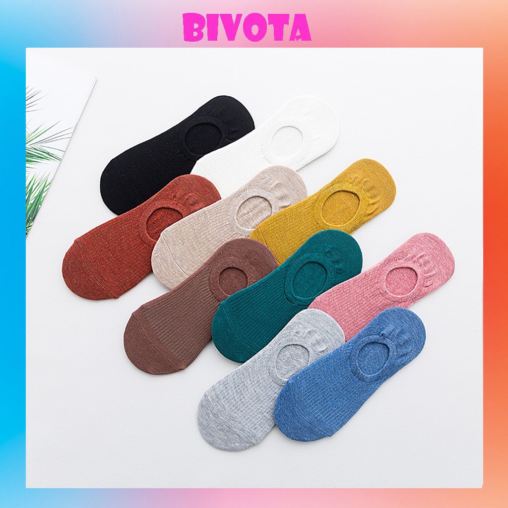 Set 5 đôi tất cổ ngắn Bivota vớ lười nữ gân nhiều màu cực đẹp T122
