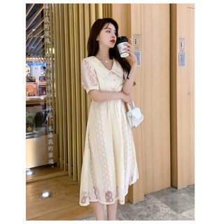 Váy cho con ti, chất ren, cổ bẻ, dáng xòe