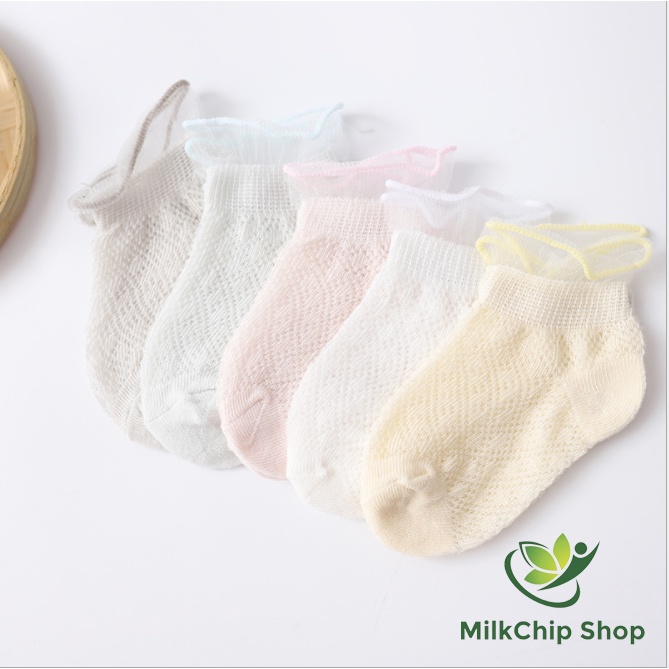 Tất lưới cho bé bằng cotton cổ ngắn thoáng khí, đi được 4 mùa (set 5 đôi) T05