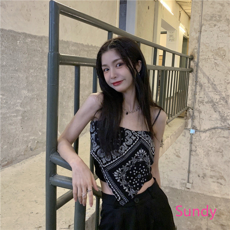 Áo Hai Dây Hoạ Tiết Hoa Phong Cách Retro Cho Nữ