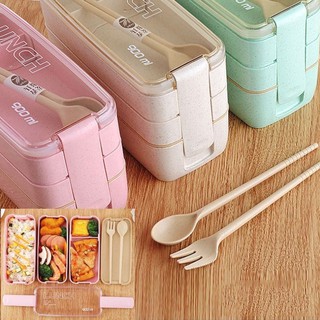Hộp cơm lúa mạch 3 tầng hình chữ nhật